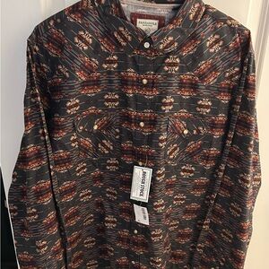 Panhandle Rough Stock Women's Black and Brown Pearl Snap Button Shirt